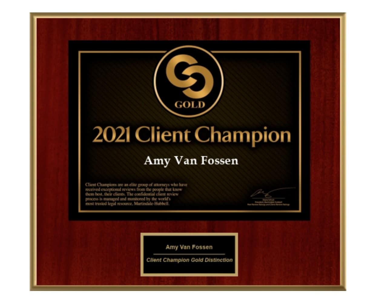 2021 Client Champion Award - Amy Van Fossen